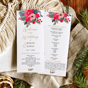 Elegant fall winter purple floral wedding program