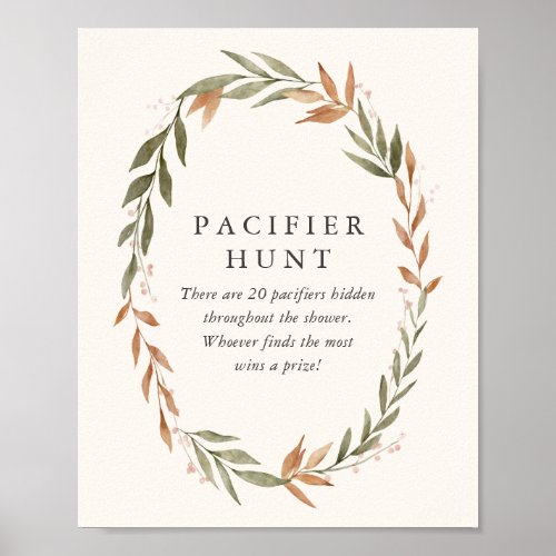 Elegant Fall Wreath Baby Shower Pacifier Hunt Sign