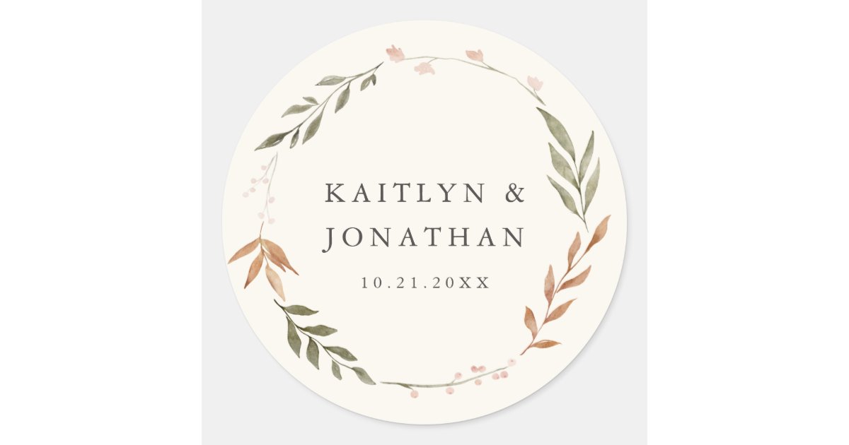 Elegant Fall Wreath Floral Wedding Classic Round Sticker | Zazzle