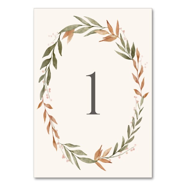 Elegant Fall Wreath Wedding Table Number (Front)
