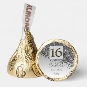 Elegant Falling Black Glitter Sweet 16 Party Hershey®'s Kisses®