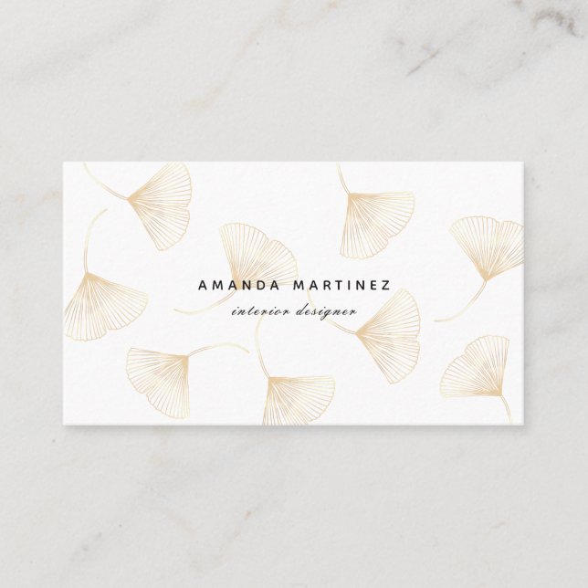 Elegant Falling Gold Ginkgo Leaves Business Card (Front)