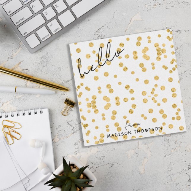 Elegant Falling Gold Glitters Hello Script Note Card (Creator Uploaded)