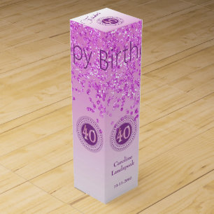 Elegant Falling Pink Glitter 40th Birthday Wine Box