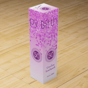Elegant Falling Pink Glitter 50th Birthday Wine Box