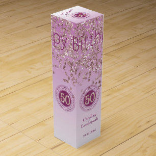 Elegant Falling Rose Gold Glitter 50th Birthday Wine Box
