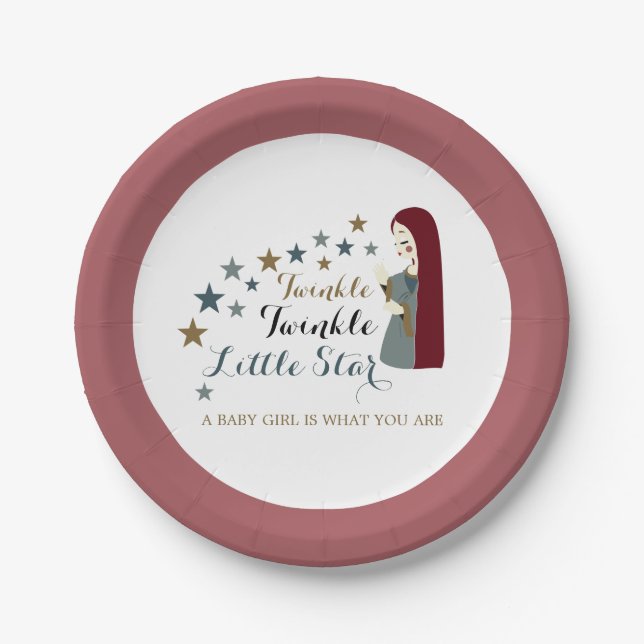 Elegant Falling Stars, Baby Shower Paper Plates (Front)