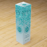 Elegant Falling Teal Blue Glitter 100th Birthday Wine Box