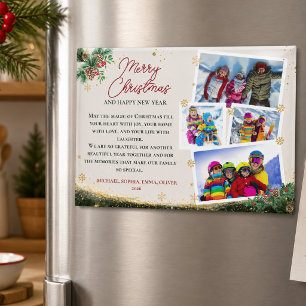 Elegant Family 4 Photo Christmas Holiday Magnet