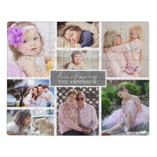 Elegant  Family 8 Photo Collage and Name Personali Jigsaw Puzzle