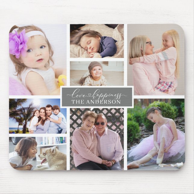 Elegant  Family 8 Photo Collage and Name Personali Mouse Pad (Front)