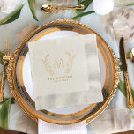 Elegant family botanical monogram and name gold foil napkins<br><div class="desc">Custom family monogram classic vintage botanical laurels crest elegant chic gold foil paper napkins.         A luxury elegant table decoration for weddings,  anniversaries,  housewarmings,  new home,  Thanksgiving,  Christmas,  family reunions or any other occasion.</div>