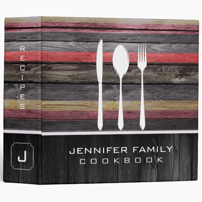 Elegant Family Cookbook Wood Look #20 3 Ring Binder (Front/Spine)