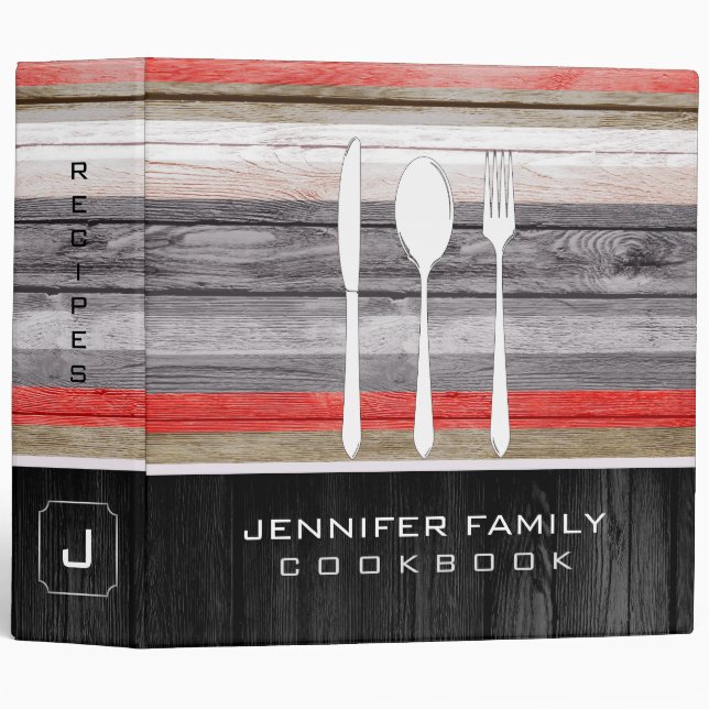 Elegant Family Cookbook Wood Look #2 Binder (Front/Spine)