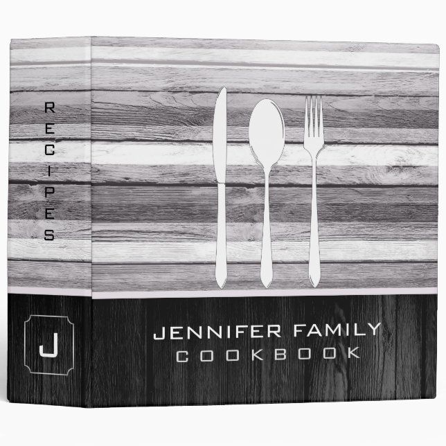 Elegant Family Cookbook Wood Look #9 3 Ring Binder (Front/Spine)