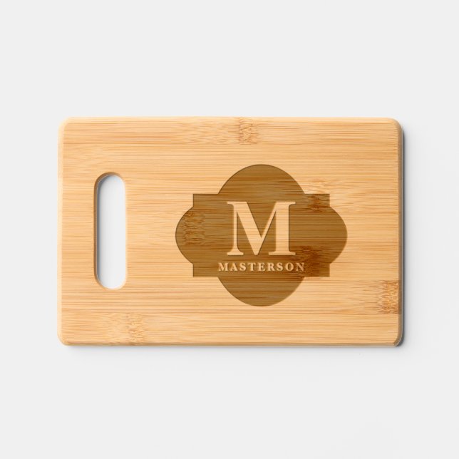 Elegant Family Crest Charcuterie Custom Monogram Engraved Cutting Board (Front)
