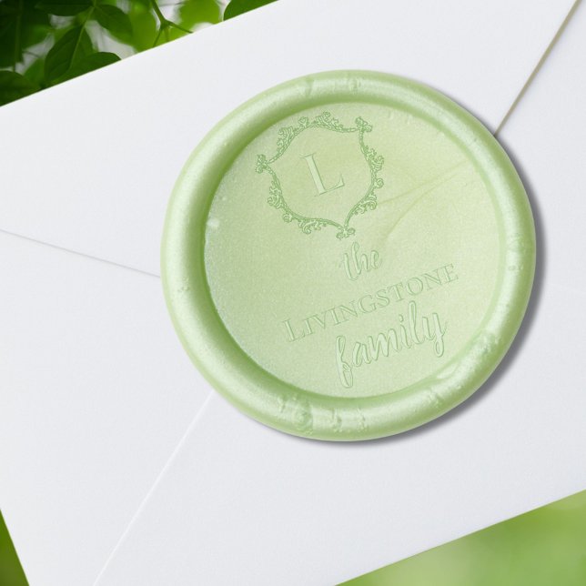 Elegant Family Crest Monogram & Name Apple Green Wax Seal Sticker (Creator Uploaded)