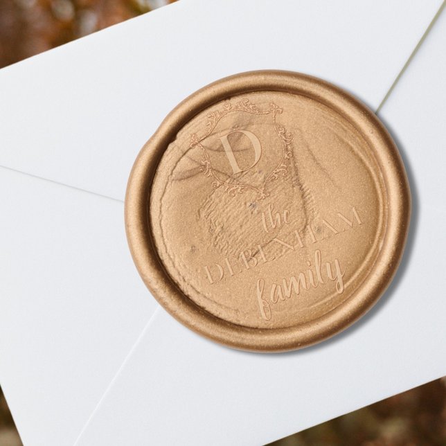Elegant Family Crest Monogram & Name Bronze Wax Seal Sticker (Creator Uploaded)