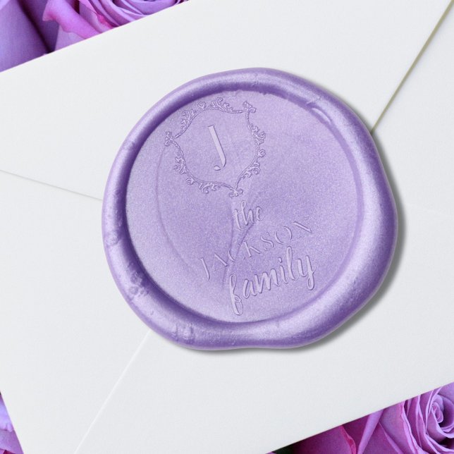 Elegant Family Crest Monogram & Name Lilac Purple Wax Seal Sticker (Creator Uploaded)