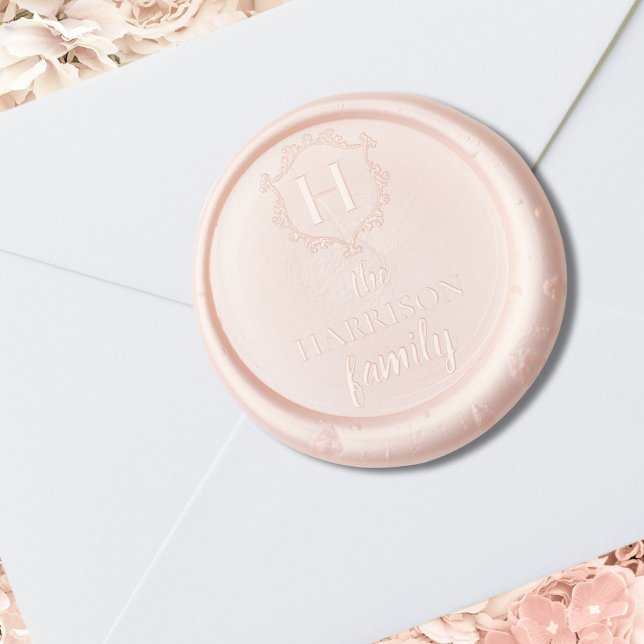 Elegant Family Crest Monogram & Name Pearl Blush Wax Seal Sticker (Creator Uploaded)