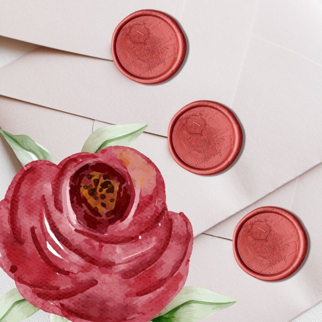 Elegant Family Crest Monogram & Name Wine Red Wax Seal Sticker (Creator Uploaded)