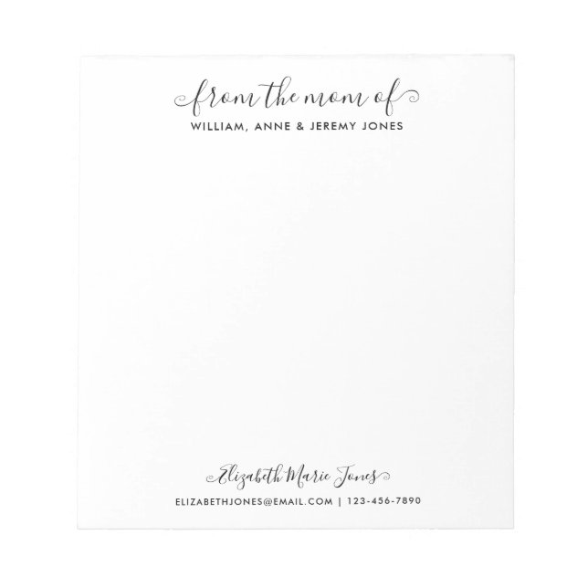 Elegant Family From the Mom Mother Modern Script Notepad (Front)