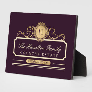 Elegant Family Home Gold Burgundy Plum Plaque