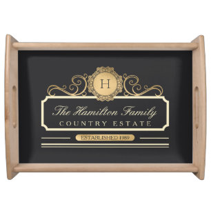 Elegant Family Home Gold Charcoal Serving Tray