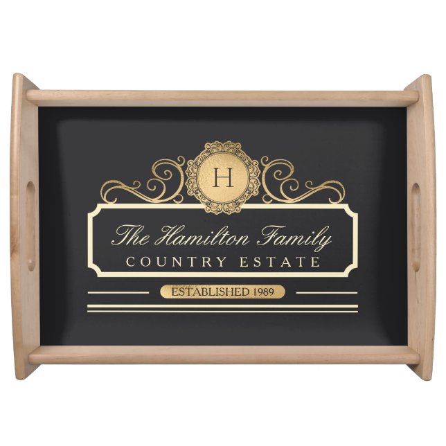 Elegant Family Home Gold Charcoal Serving Tray (Front)