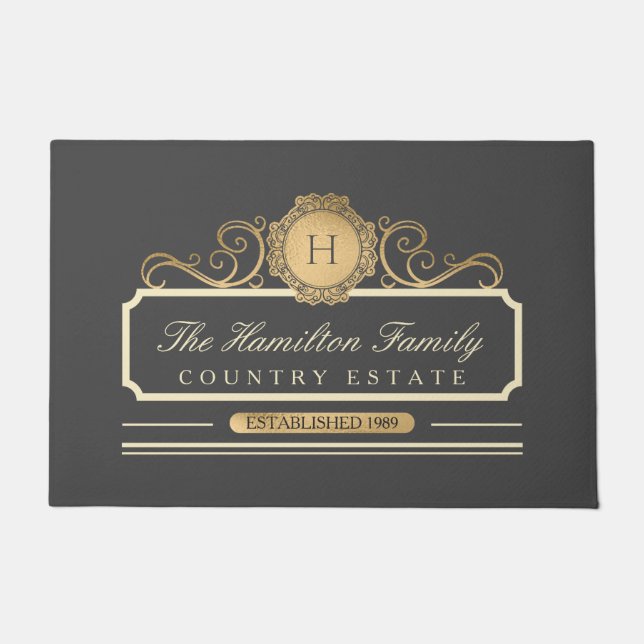 Elegant Family Home Gold Gray Doormat (Front)