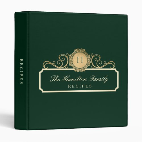 Elegant Family Home Gold Heritage Green Recipe 3 Ring Binder