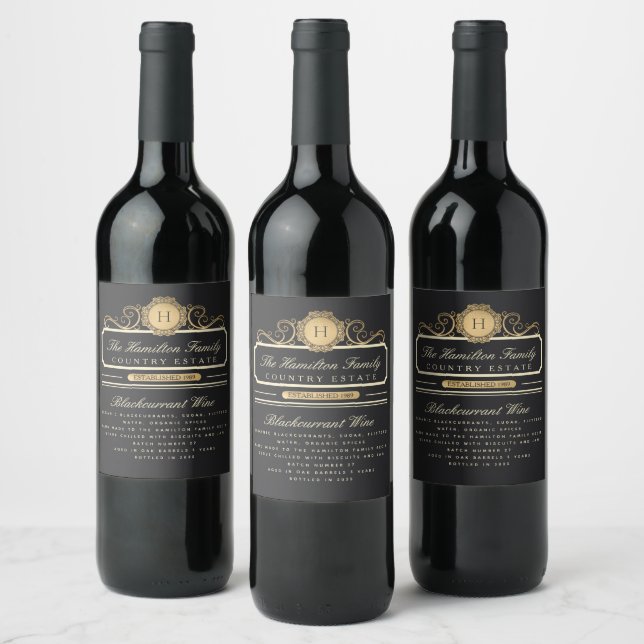 Elegant Family Home Gold Ingredients Wine Label (Bottles)