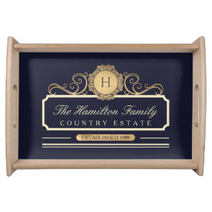 Elegant Family Home Gold Navy Serving Tray