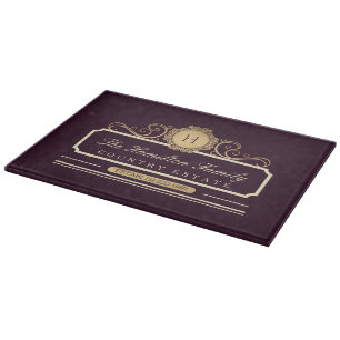 Elegant Family Home Monogram Burgundy Plum Wine  Cutting Board