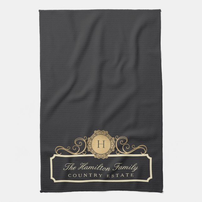 Elegant Family Home Monogram Charcoal Kitchen Kitchen Towel (Vertical)