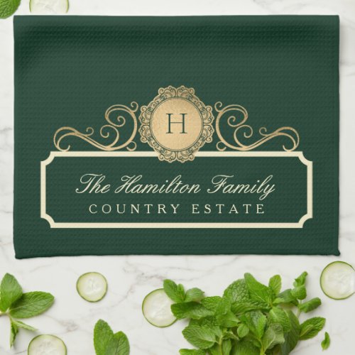 Elegant Family Home Monogram Green Kitchen Kitchen Towel