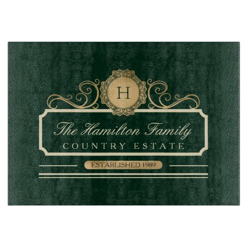 Elegant Family Home Monogram Heritage Green Cutting Board