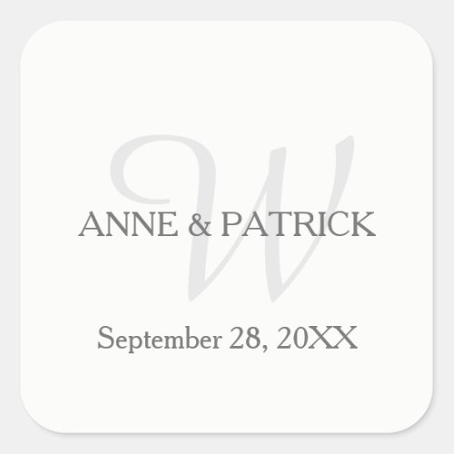elegant family initial  names  date wedding  square sticker