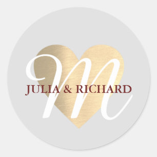 elegant family initial/names wedding love monogram classic round sticker