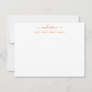 Elegant Family Last Name Orange Script Calligraphy Note Card