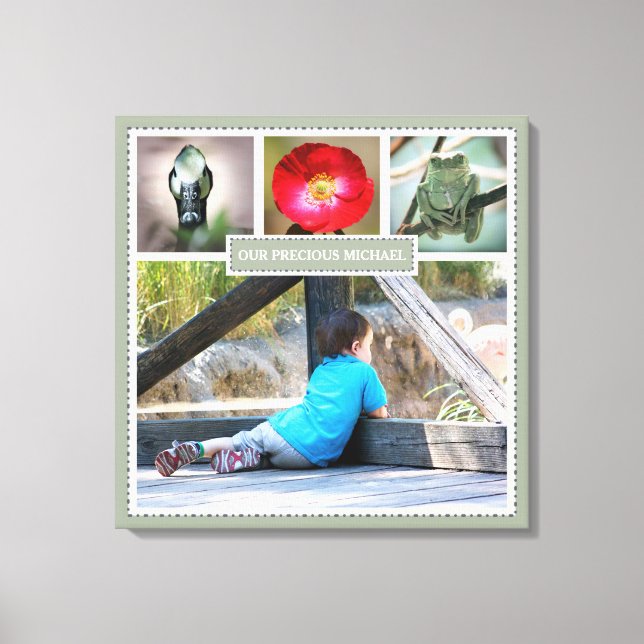 Elegant Family Memories Photo Collage With Name Canvas Print (Front)