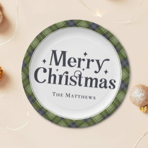 Elegant Family Merry Christmas Party Classic Plaid Paper Plates