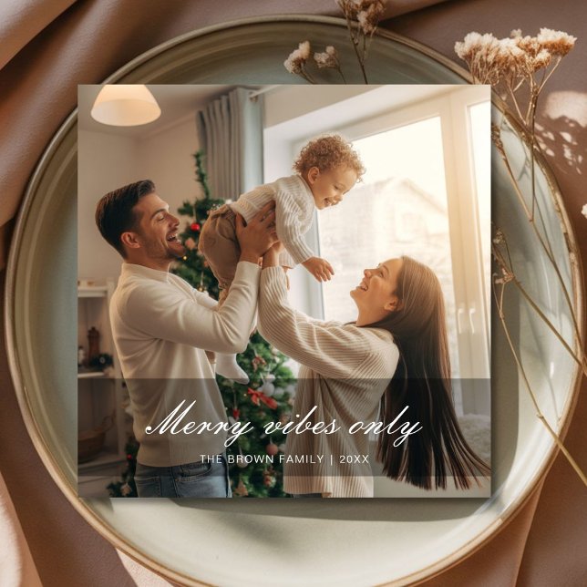 Elegant Family Merry VibesOnly Flat Christmas Card (Creator Uploaded)