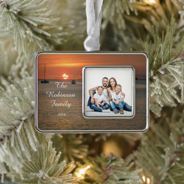 Elegant Family Mom Dad Photo Personalize  Christmas Ornament (Tree)