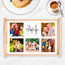 Elegant Family Monogram Custom Photo Collage Serving Tray