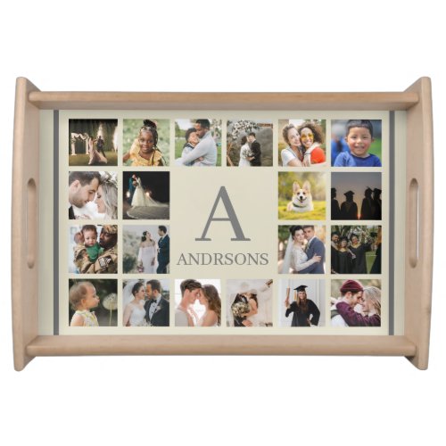 Elegant Family Monogram Custom  Photo Collage Serving Tray