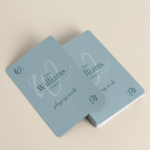 Elegant Family Monogram Dusty Blue Poker Cards
