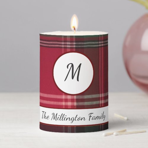 Elegant Family Monogram Madras Personalize  Pillar Candle