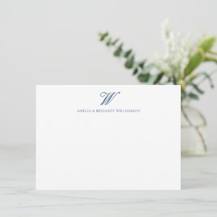 Elegant Family Monogram Minimalist Wedding Blue Note Card