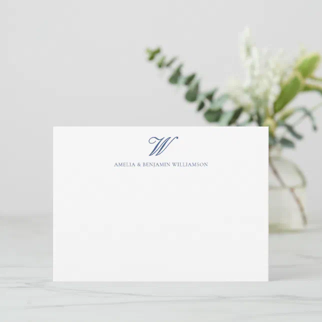 Elegant Family Monogram Minimalist Wedding Blue Note Card | Zazzle